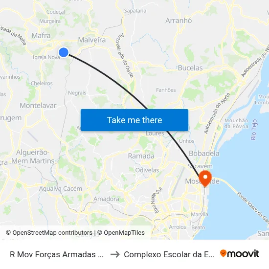 R Mov Forças Armadas 83 (Alcainça) to Complexo Escolar da ESTeSL / ESEL map