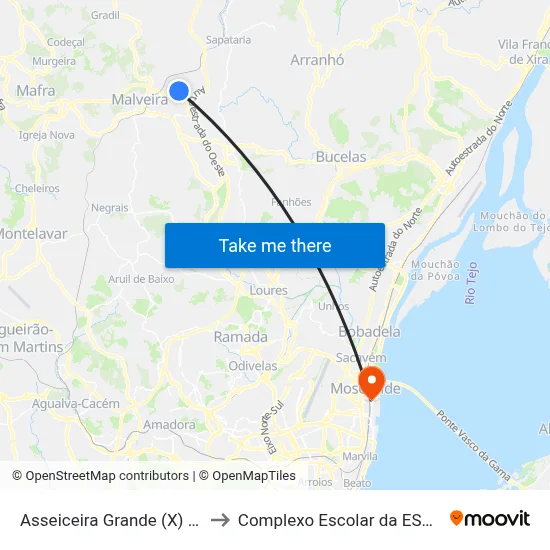 Asseiceira Grande (X) Jerumelo to Complexo Escolar da ESTeSL / ESEL map