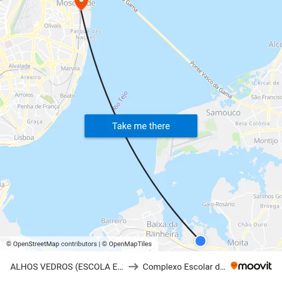 ALHOS VEDROS (ESCOLA EB 23 JOSÉ AFONSO) to Complexo Escolar da ESTeSL / ESEL map