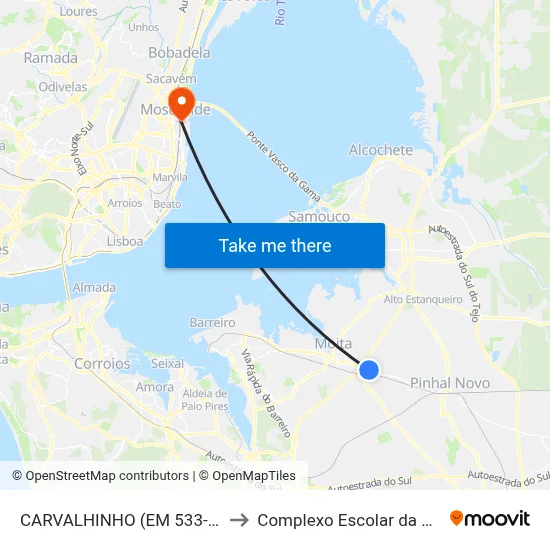 CARVALHINHO (EM 533-1) VIV ROQUE to Complexo Escolar da ESTeSL / ESEL map