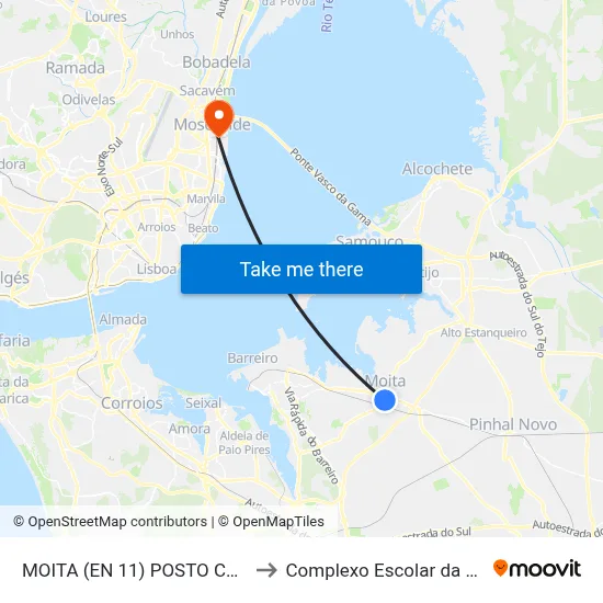MOITA (EN 11) POSTO COMBUST (ROT) to Complexo Escolar da ESTeSL / ESEL map