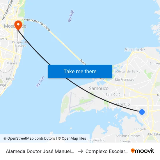 Alameda Doutor José Manuel Afonso dos Santos (Igreja) to Complexo Escolar da ESTeSL / ESEL map