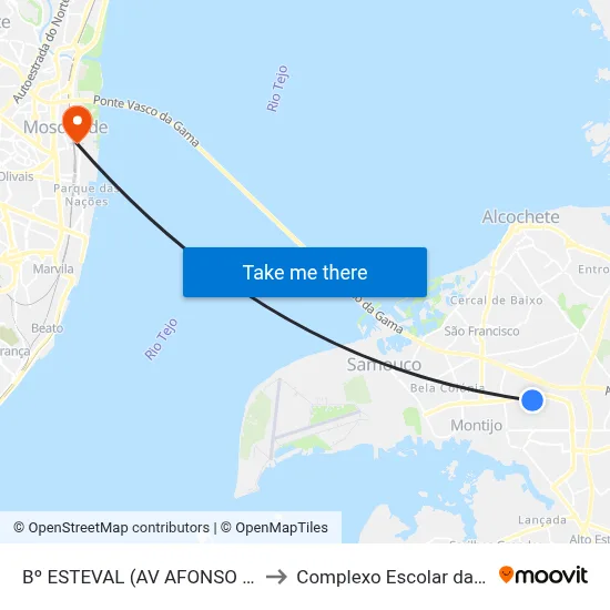 Bº ESTEVAL (AV AFONSO V 67) TERMINAL to Complexo Escolar da ESTeSL / ESEL map