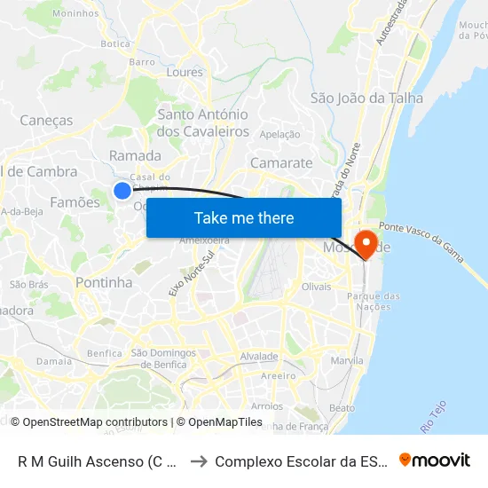 R M Guilh Ascenso (C Comercial) to Complexo Escolar da ESTeSL / ESEL map
