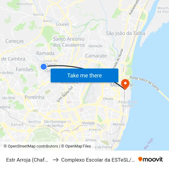 Estr Arroja (Chafariz) to Complexo Escolar da ESTeSL / ESEL map