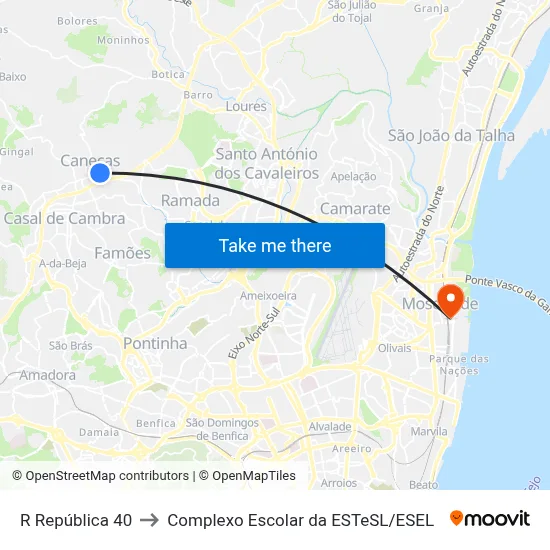 R República 40 to Complexo Escolar da ESTeSL / ESEL map