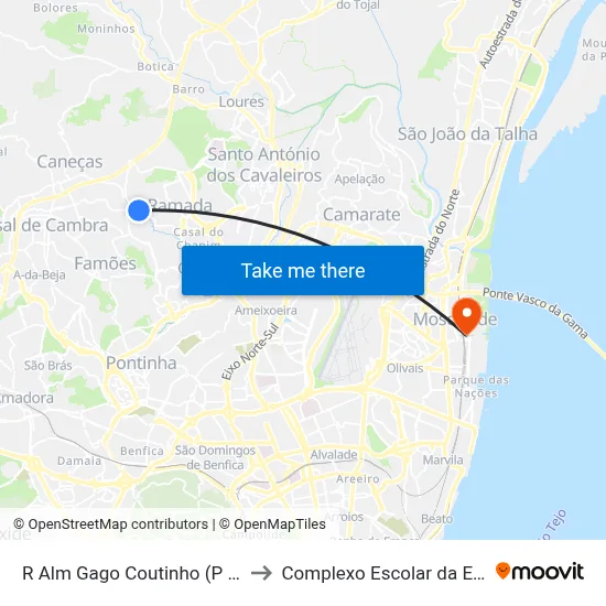 R Alm Gago Coutinho (P Combustível) to Complexo Escolar da ESTeSL / ESEL map
