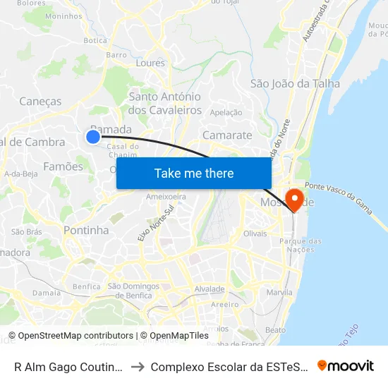 R Alm Gago Coutinho 16 to Complexo Escolar da ESTeSL / ESEL map