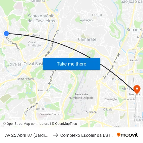 Av 25 Abril 87 (Jardim Radial) to Complexo Escolar da ESTeSL / ESEL map