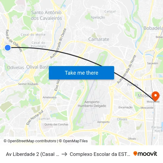 Av Liberdade 2 (Casal Chapim) to Complexo Escolar da ESTeSL / ESEL map