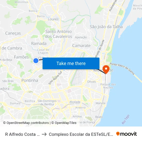 R Alfredo Costa 12 to Complexo Escolar da ESTeSL / ESEL map