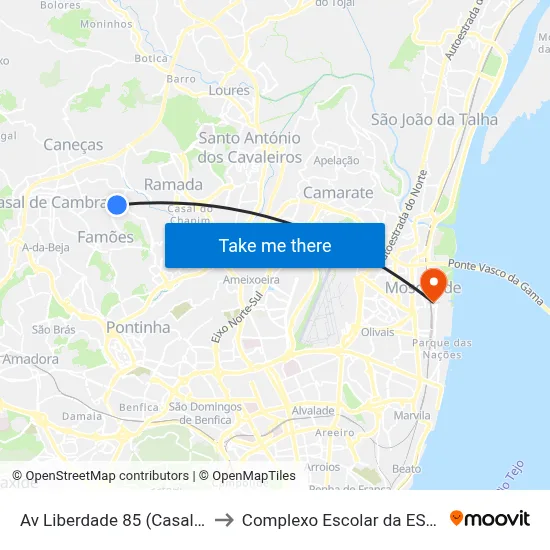 Av Liberdade 85 (Casal Trigache) to Complexo Escolar da ESTeSL / ESEL map