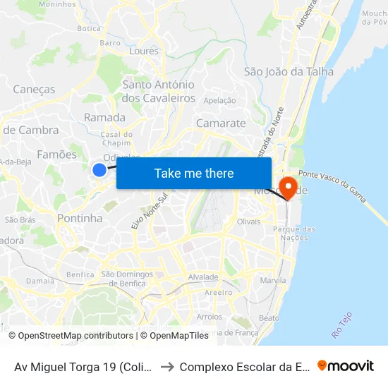 Av Miguel Torga 19 (Colinas Cruzeiro) to Complexo Escolar da ESTeSL / ESEL map