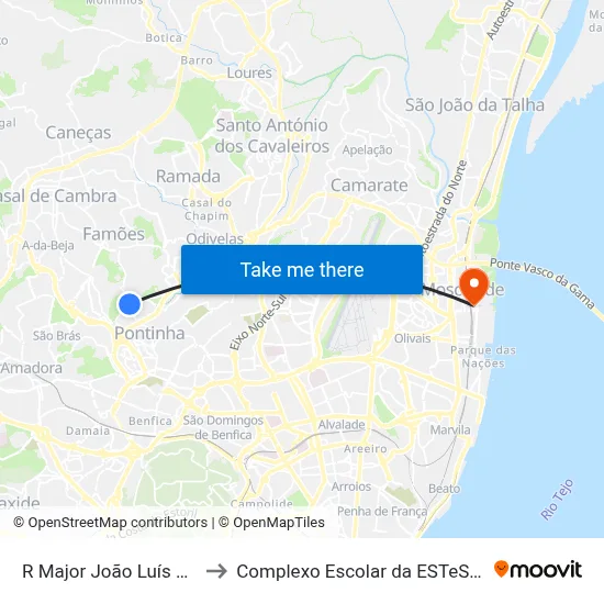 R Major João Luís Moura to Complexo Escolar da ESTeSL / ESEL map