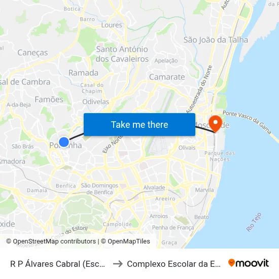 R P Álvares Cabral (Escola Agrícola) to Complexo Escolar da ESTeSL / ESEL map