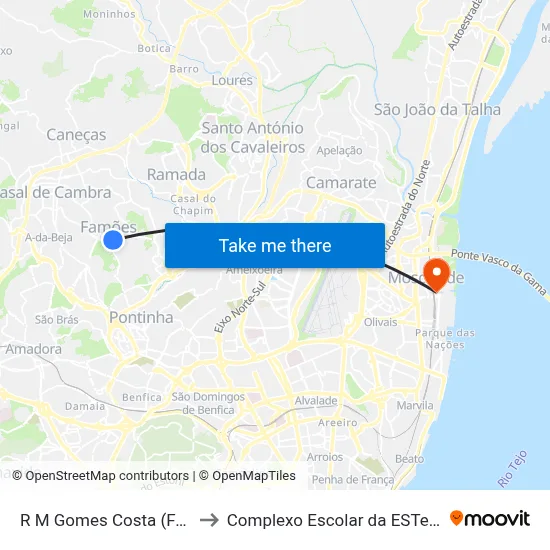 R M Gomes Costa (Famões) to Complexo Escolar da ESTeSL / ESEL map