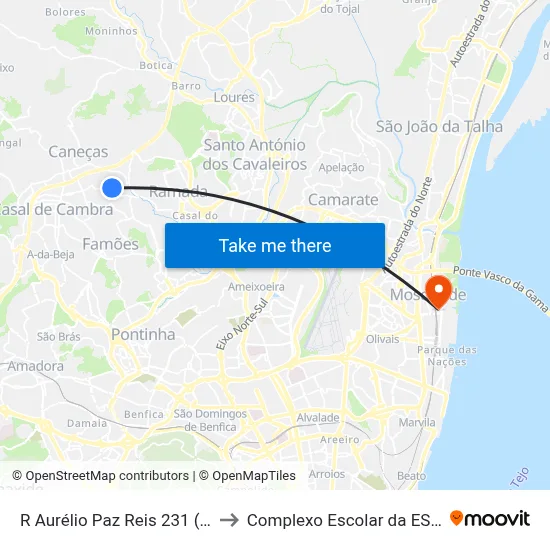 Rua Aurélio Paz dos Reis Frente 231 to Complexo Escolar da ESTeSL / ESEL map