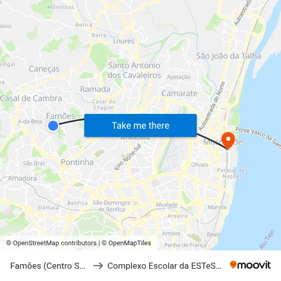 Famões (Centro Saúde) to Complexo Escolar da ESTeSL / ESEL map