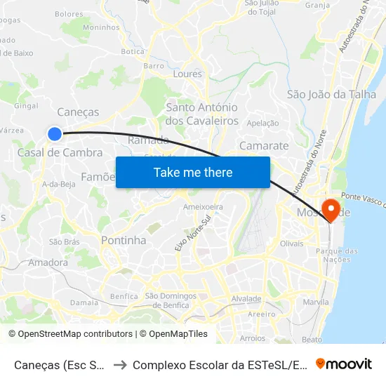 Caneças (Esc Sec) to Complexo Escolar da ESTeSL / ESEL map