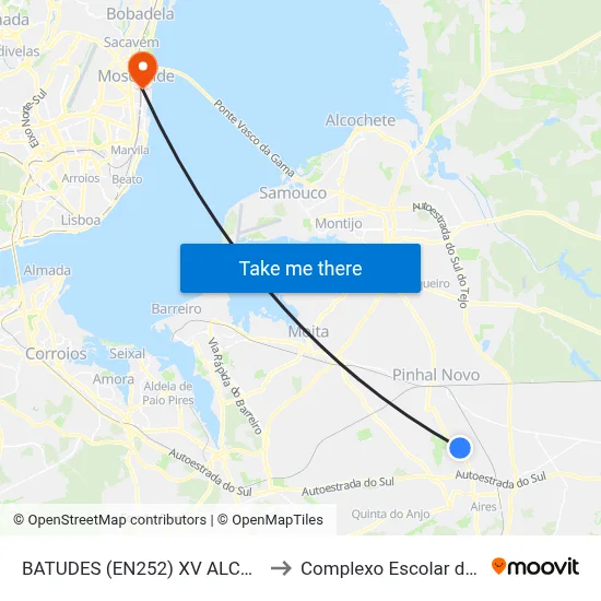 BATUDES (EN252) XV ALCAIDE (SEMÁFOROS) to Complexo Escolar da ESTeSL / ESEL map
