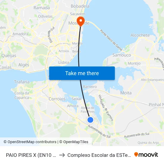 PAIO PIRES X (EN10 KM 14) to Complexo Escolar da ESTeSL / ESEL map
