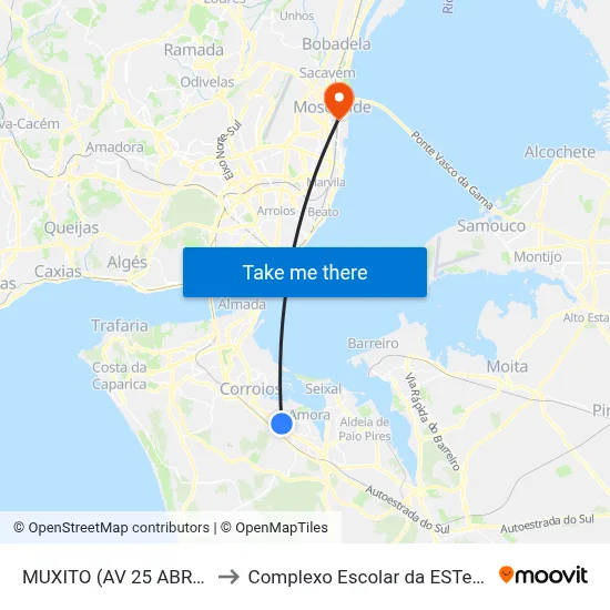 MUXITO (AV 25 ABRIL 547) to Complexo Escolar da ESTeSL / ESEL map