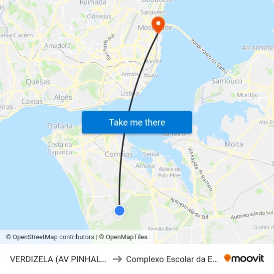 VERDIZELA (AV PINHAL CALDAS 11) to Complexo Escolar da ESTeSL / ESEL map