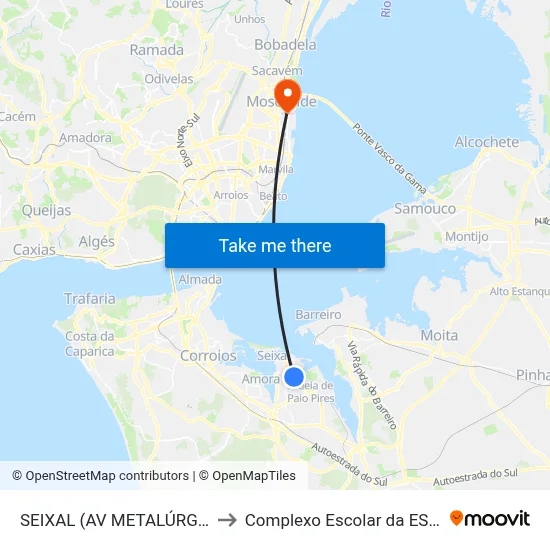 SEIXAL (AV METALÚRGICOS N89) to Complexo Escolar da ESTeSL / ESEL map