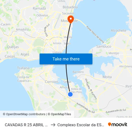 CAVADAS R 25 ABRIL (ESCOLA) to Complexo Escolar da ESTeSL / ESEL map