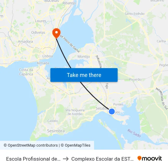 Escola Profissional de Setúbal to Complexo Escolar da ESTeSL / ESEL map