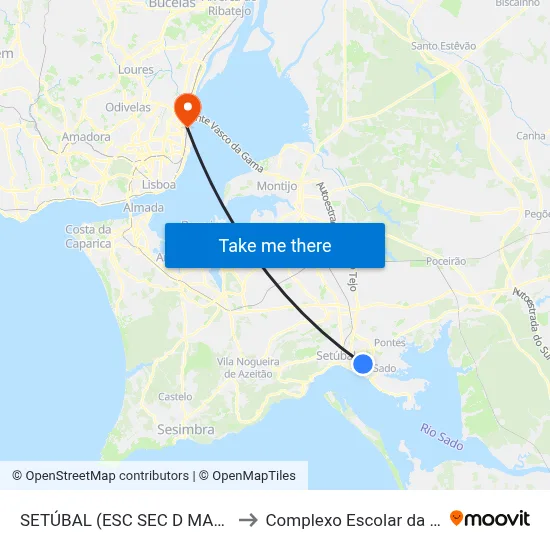 SETÚBAL (ESC SEC D MANUEL MARTINS) to Complexo Escolar da ESTeSL / ESEL map