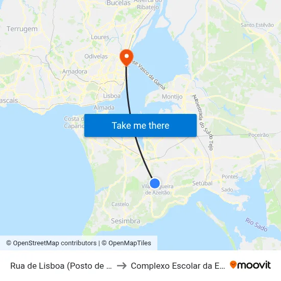 Rua de Lisboa (Posto de Combustivel) to Complexo Escolar da ESTeSL / ESEL map