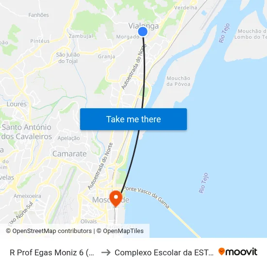 R Prof Egas Moniz 6 (Vialonga) to Complexo Escolar da ESTeSL / ESEL map