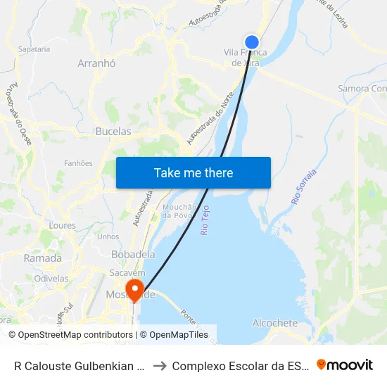 R Calouste Gulbenkian 17 (Povos) to Complexo Escolar da ESTeSL / ESEL map