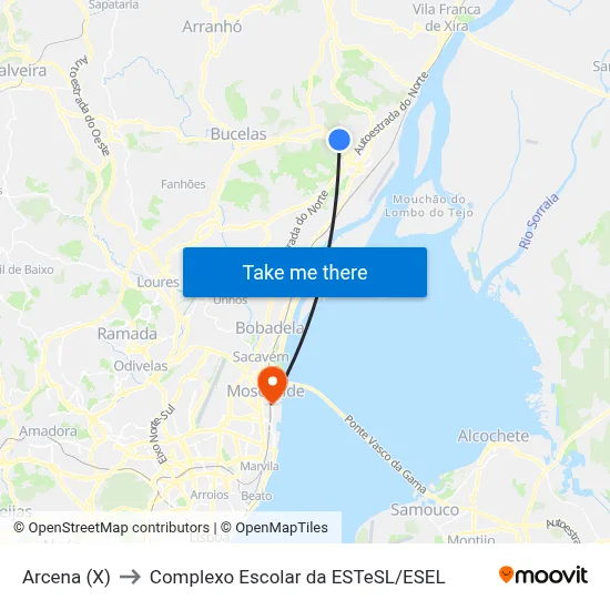 Arcena (X) to Complexo Escolar da ESTeSL / ESEL map