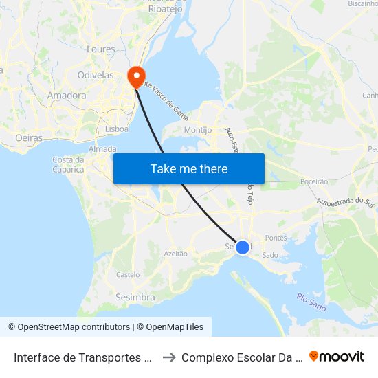 Interface de Transportes de Setúbal P7 to Complexo Escolar Da Estesl / Esel map