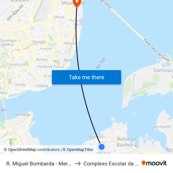 R. Miguel Bombarda - Mercado 25 de Abril to Complexo Escolar da ESTeSL / ESEL map