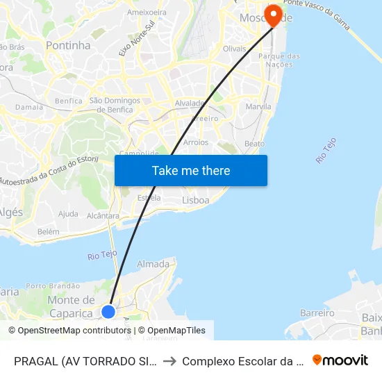 PRAGAL (AV TORRADO SILVA) ESTAÇÃO to Complexo Escolar da ESTeSL / ESEL map