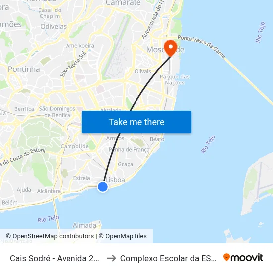 Cais Sodré - Avenida 24 De Julho to Complexo Escolar da ESTeSL / ESEL map