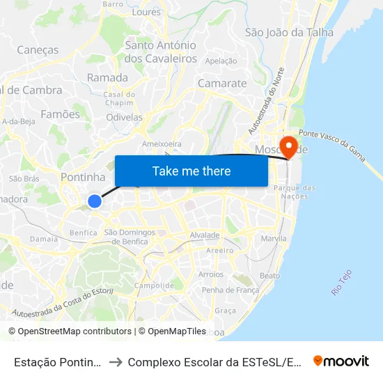 Estação Pontinha to Complexo Escolar da ESTeSL / ESEL map