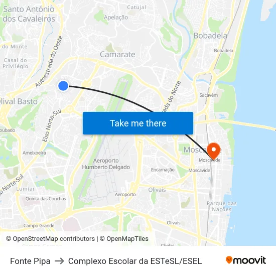 Fonte Pipa to Complexo Escolar da ESTeSL / ESEL map