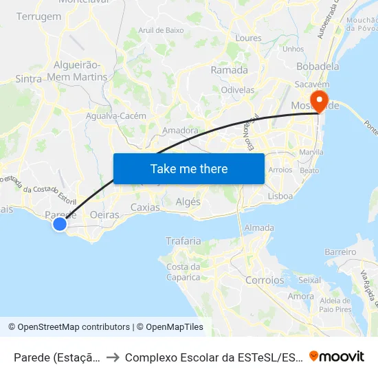 Parede (Estação) to Complexo Escolar da ESTeSL / ESEL map