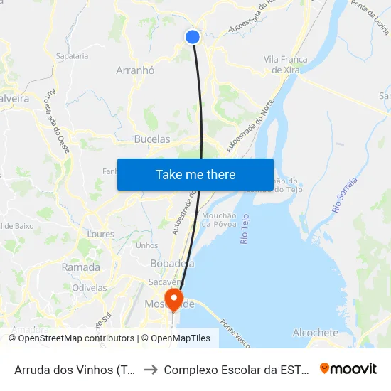 Arruda dos Vinhos (Terminal) to Complexo Escolar da ESTeSL / ESEL map