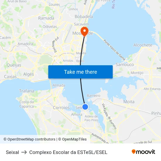 Seixal to Complexo Escolar da ESTeSL / ESEL map