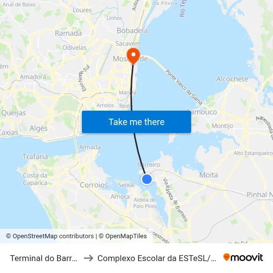 Terminal do Barreiro to Complexo Escolar da ESTeSL / ESEL map