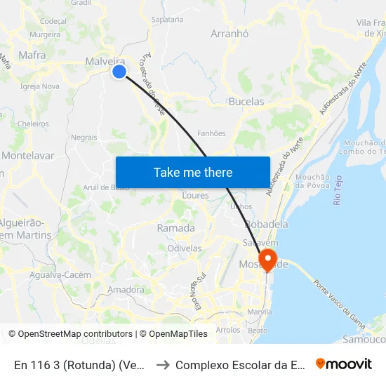 En 116 3 (Rotunda) (Venda Valador) to Complexo Escolar da ESTeSL / ESEL map
