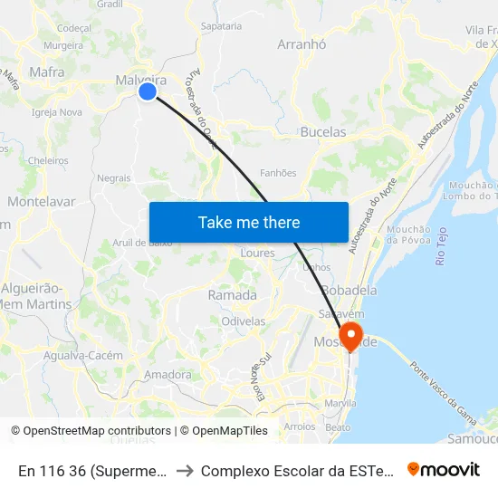 En 116 36 (Supermercado) to Complexo Escolar da ESTeSL / ESEL map