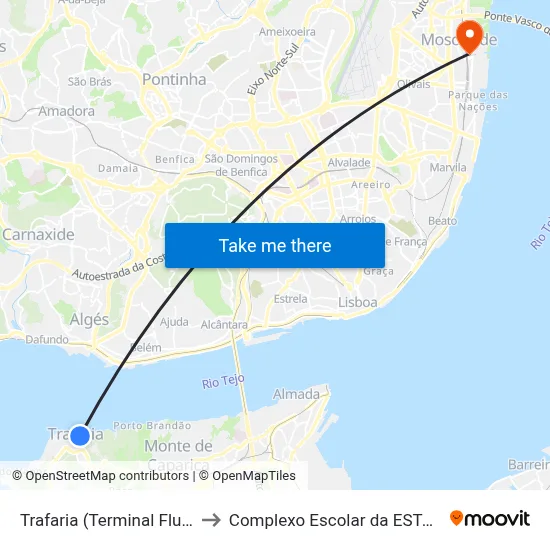 Trafaria (Terminal Fluvial) P2 to Complexo Escolar da ESTeSL / ESEL map