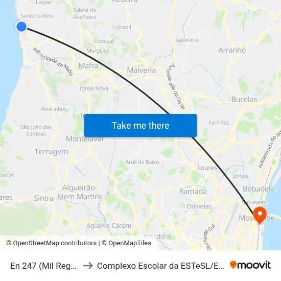 En 247 (Mil Regos) to Complexo Escolar da ESTeSL / ESEL map