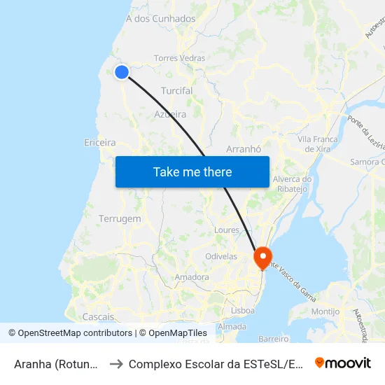 Aranha (Rotunda) to Complexo Escolar da ESTeSL / ESEL map